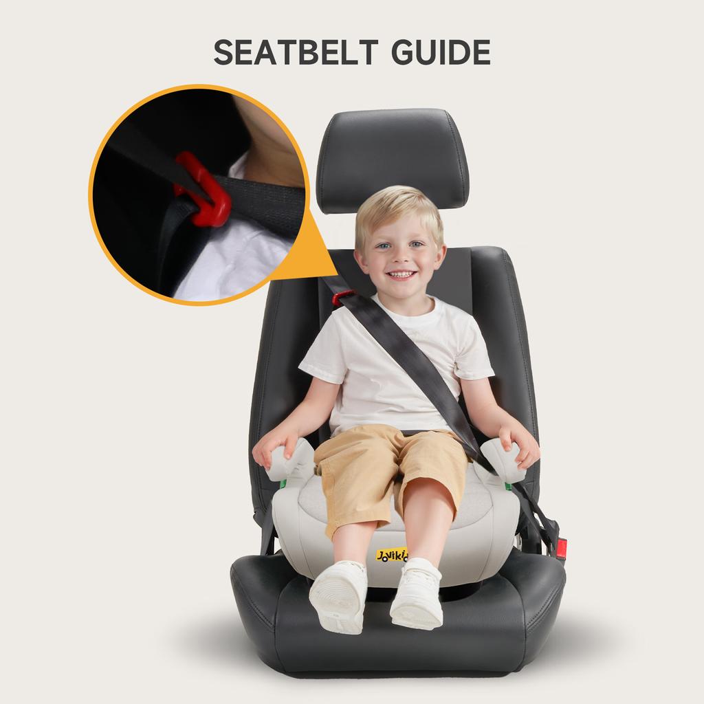 ISOFIX Car Booster Seat, i-Size R129, 125-150cm, 6-12 Years, Cup Holder, Washable Cover (Grey)