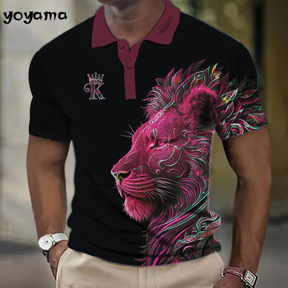Animal Men's Polo Shirt 3d Lion Printing Casual Daily Lapel Tops Tees Fierce Beast T Shirt for Man Clothing Summer Tshirt