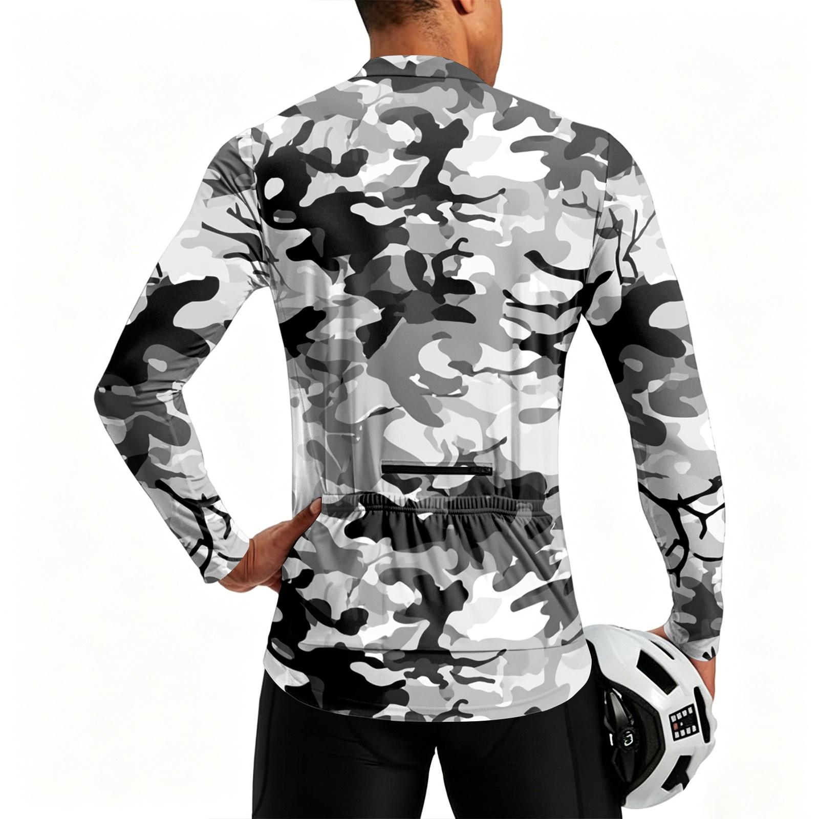 Men’s Crew Neck Printed Zip Breathable Quick Dry Long Sleeve Cycling Jersey for Outdoor Sports Activities S