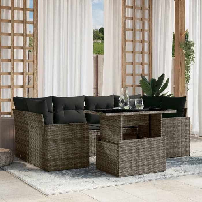 VidaXL Salon de jardin avec coussins 7 pcs gris résine tressée 3267130