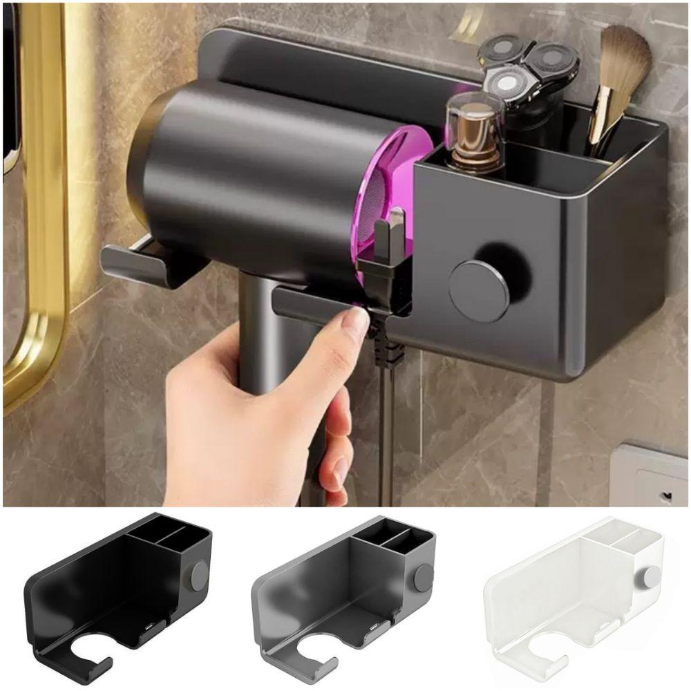 Wall Mounted Hair Dryer Holder Plastic Black White Grey Storage Box Shelf Bathroom Organizer Self Adhesive Dryer Hair Stand