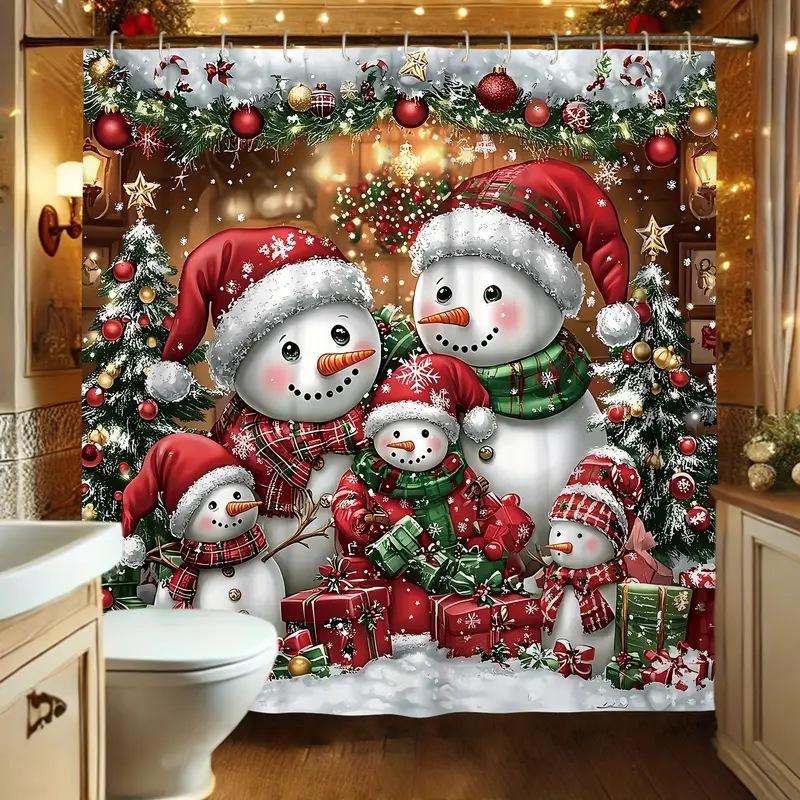 1Pcs Navidad Merry Christmas Shower Curtain 3D Printing Snowman Snowflake Waterproof Home Accessories For Bathroom Decor