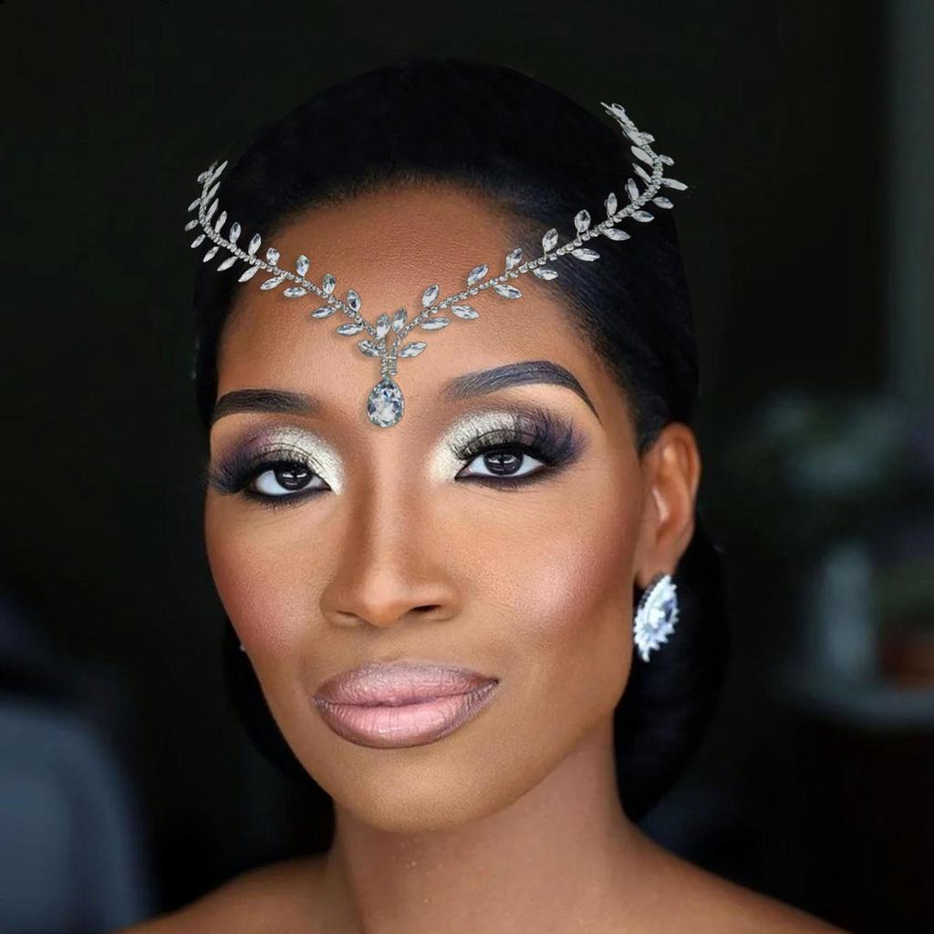 Rhinestone Bridal Headpiece: Handmade Wedding Forehead Chain & Hair Accessories A484