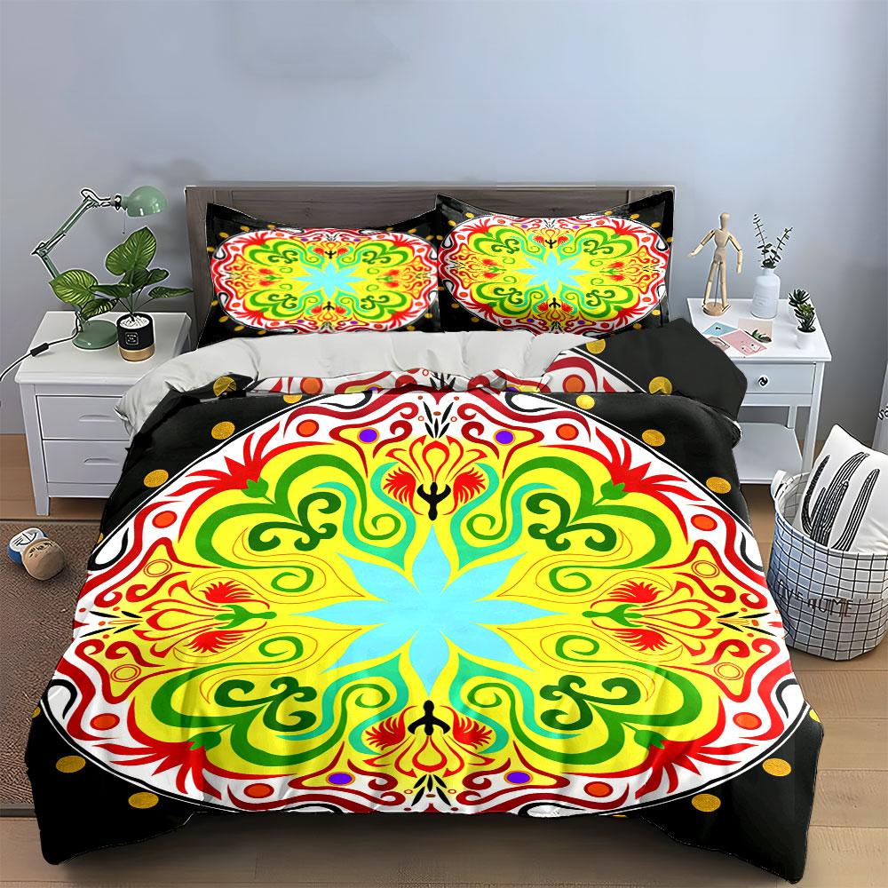 Colorful Mandala Three-Piece Set Decor Soft Comfortable Duvet Cover Bedding Set Included 1*Duvet Cover & 2*Pillowcases, Gift