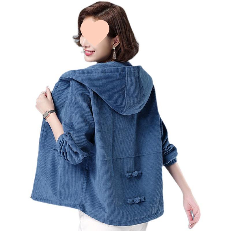 Women's Corduroy Loose Fit Short Jacket - Korean Style, Versatile Spring/Autumn Hoodie, Plus Size, Slimming, Casual Wear