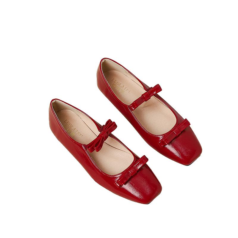 Women's 2026 Bow Single Strap Mary Jane Flats - Square Toe, Shallow Mouth, Flat Bottom