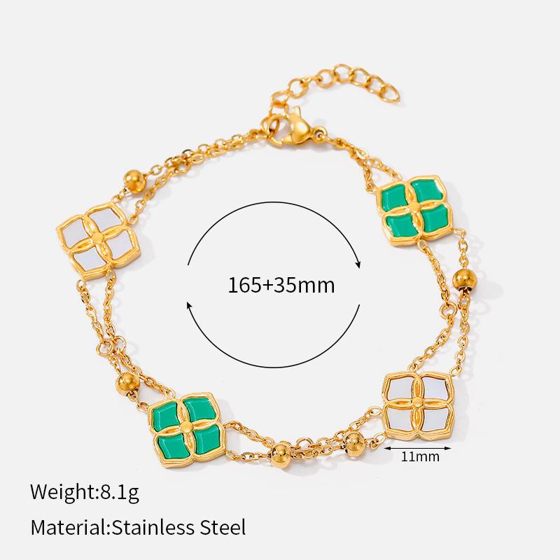 Light Luxury Titanium Steel Bracelet Daily Versatile Four-leaf Clover Fritillary 18k Gold-plated Stacked Adjustable Hand Jewelry