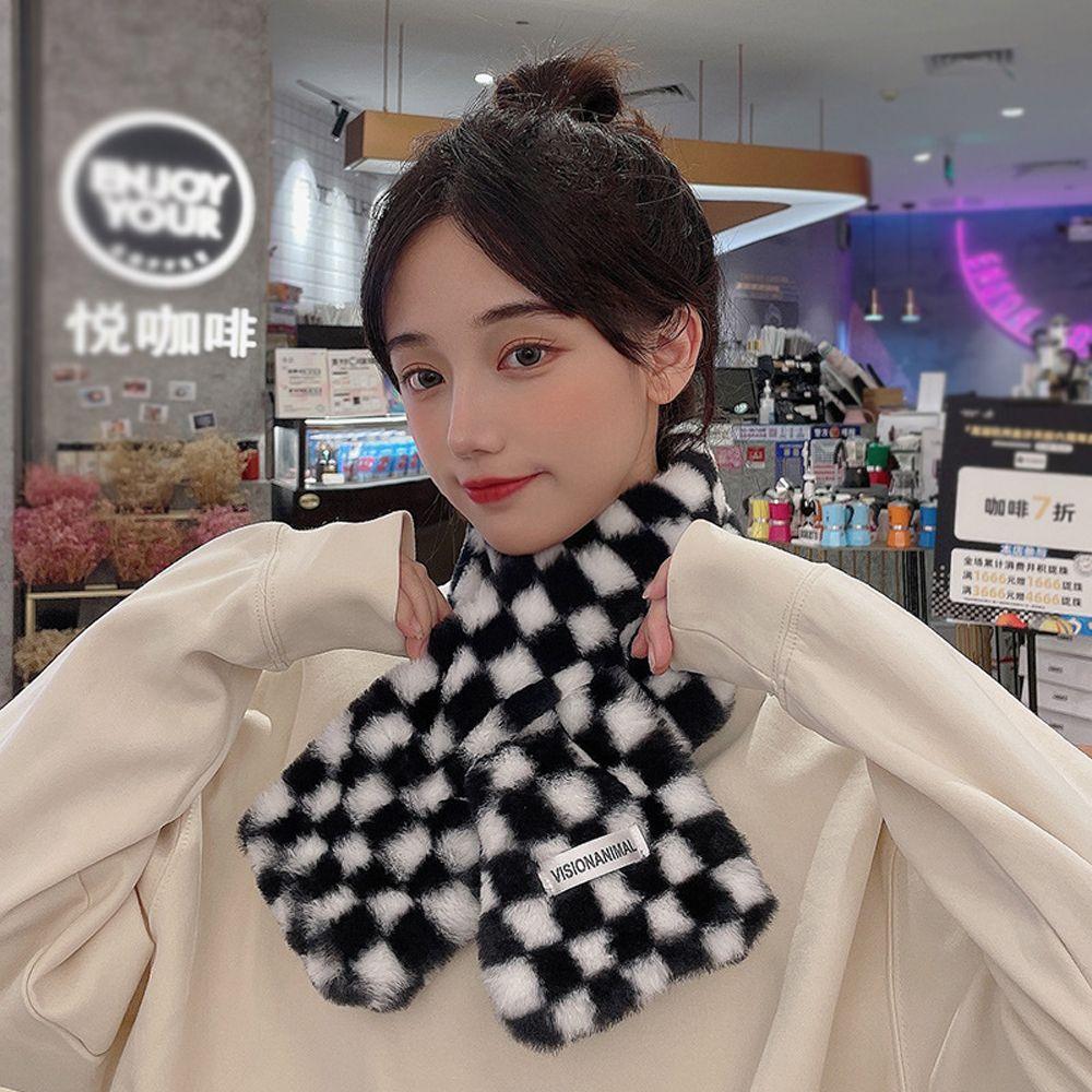 

Gift Faux Rabbit Fur Apparel Accessories Autumn Winter Scarf Women Scarf Korean Style Scarf чорний/білий
