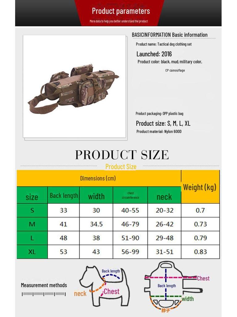 Kamizelka taktyczna dla psów w kamuflażu dla średnich i dużych psów – nylonowy kombinezon do użytku na zewnątrz