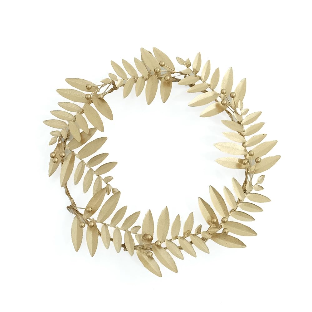 shesay Tin Leaf Wreath Christmas Door Wreath Small Ornament, Display, Gold, (12cm Diameter)