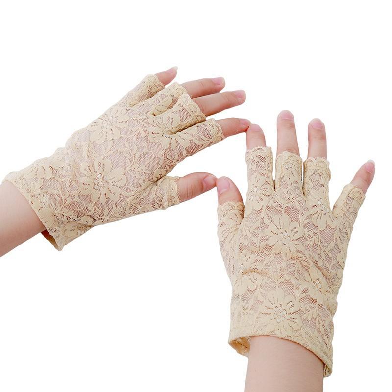 Goth Party Sexy Dressy Women Lady Lace Gloves Mittens Fingerless Black White Beige