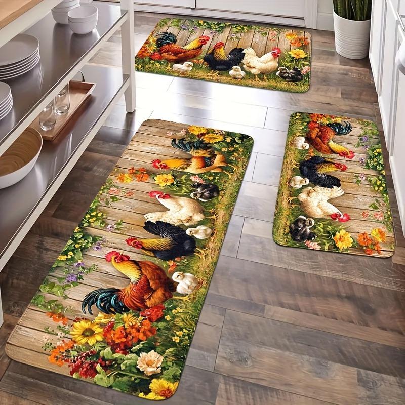 C1P Chicken Pattern Kitchen Rug Non-Slip Door Mat Pop Design Bathroom Rug Bath Mat Carpet for Home Sink Laundry Decoreeree