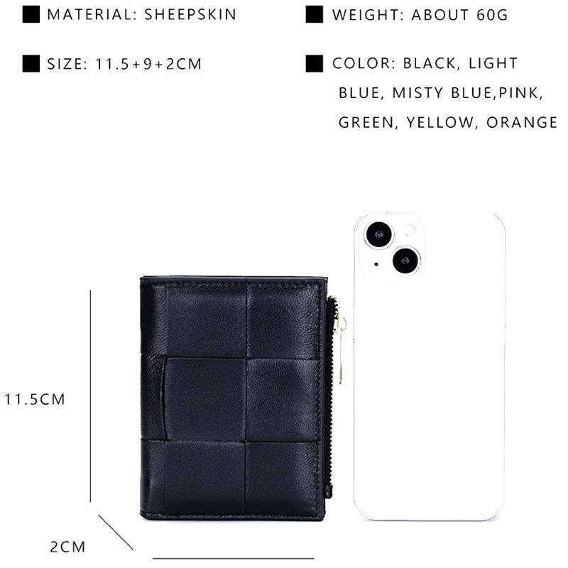 Western Sheepskin Hand Braided Pattern Women Bifold Wallet Fashion Macaron Color Woven Zipper Women Purse