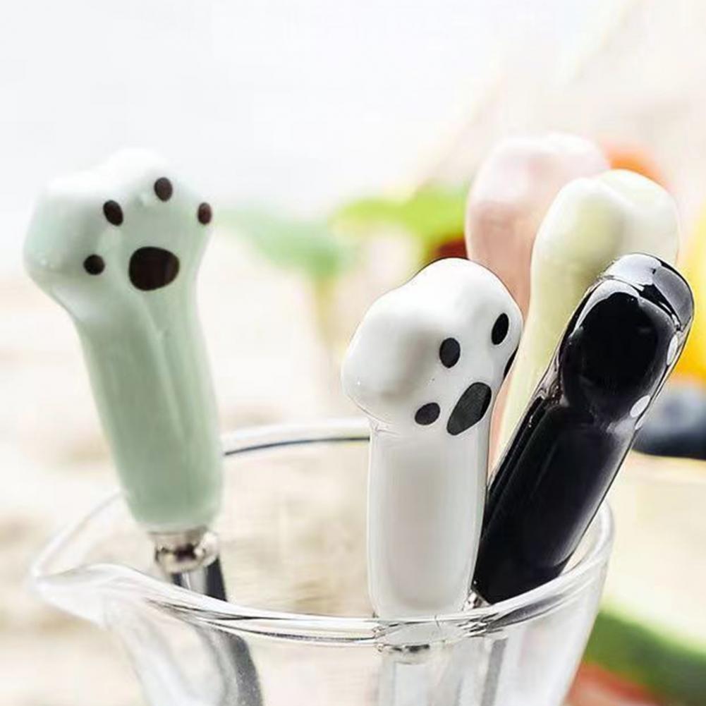 13cm Cake Fork Stainless Steel Cartoon Cat Claw Paw Fork Novelty Smooth Edges Ceramic Handle Fork For Fruits Desserts Noodles