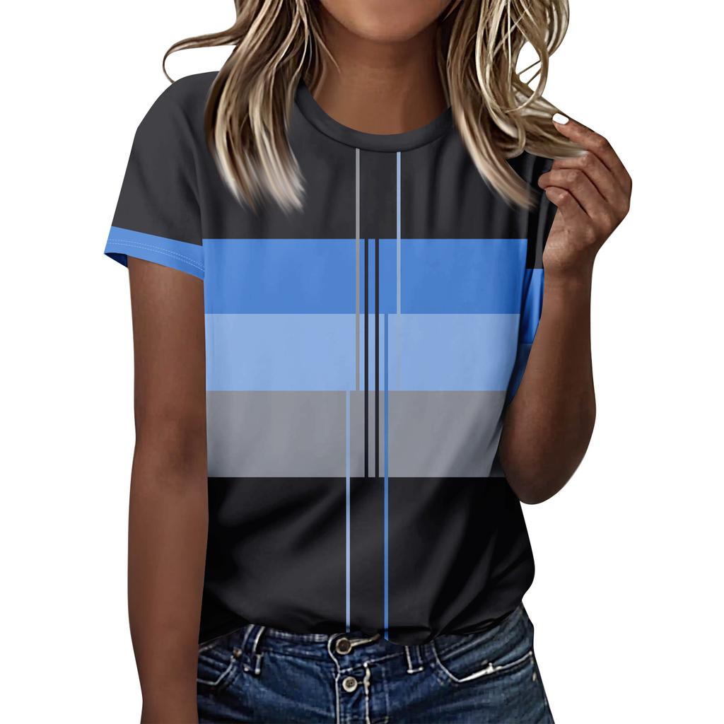 T-Shirts für Damen, Damen Kurzarm Tops Schick Sommer O-Ausschnitt Lässig Trendige Blusen Tunika Tops Unabhängigkeitstag