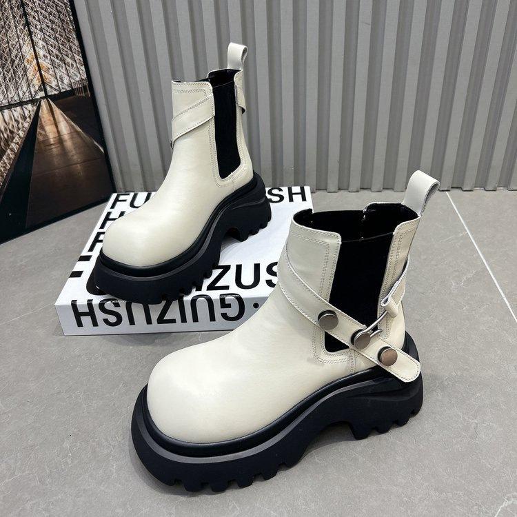 Autumn muffin platform short boots 2025 versatile new belt buckle Chelsea cigarette single boots heightening Martin boots women