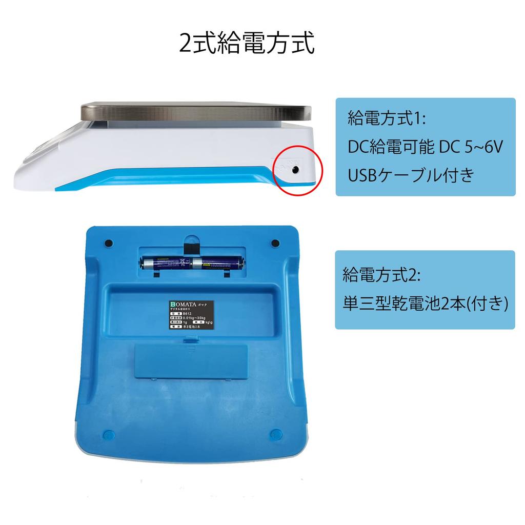 BOMATA B612C 30kg Platform 1g Stainless Steel Angle Dual USB Battery Tare Counting Function Digital Includes 2 AA Batteries and USB Cable Scale,