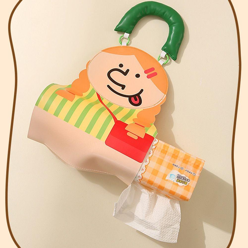 PU Leather Hanging Tissue Bag Cartoon Design Portable Tissue Cover  Bedside