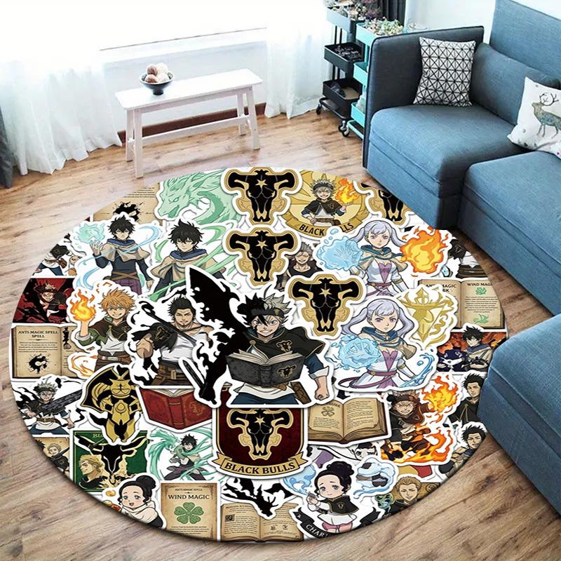 Black Clover Round Area Rug Carpet Rug For Living Room Bedroom Sofa Playroom Decor Nonslip Floor Mat