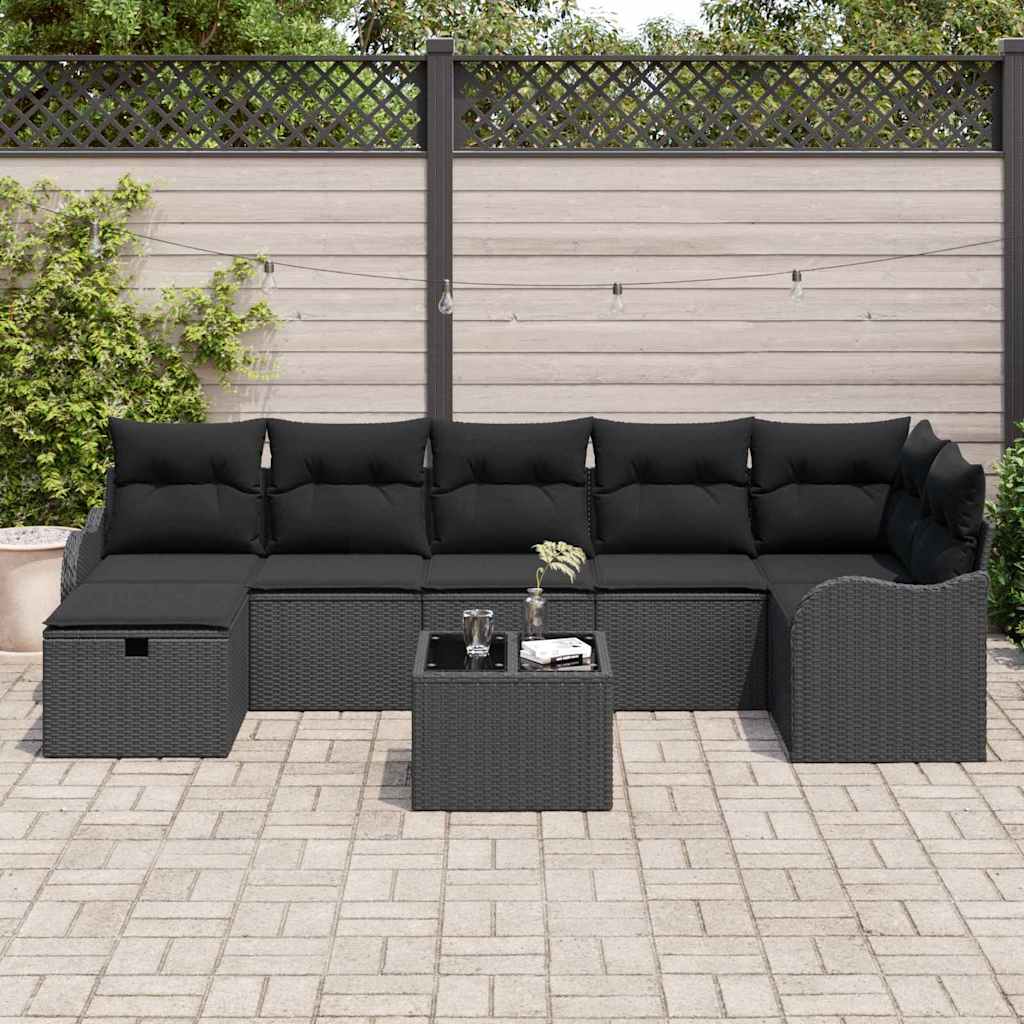 Garden Sofa Set with Cushions 8 pcs Black Poly Rattan