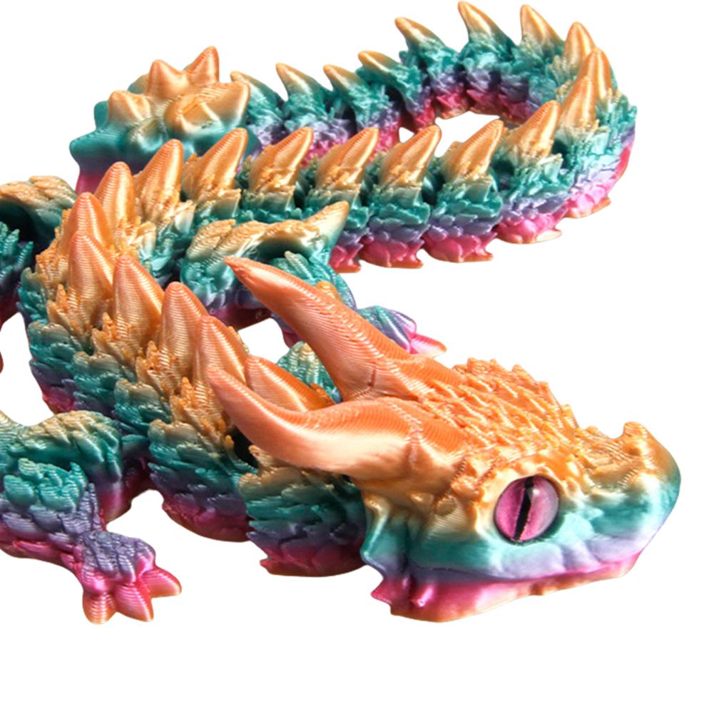 3D Printed Articulated Simulation Dragon Toy Poseable Dragon Ornament (Rainbow)