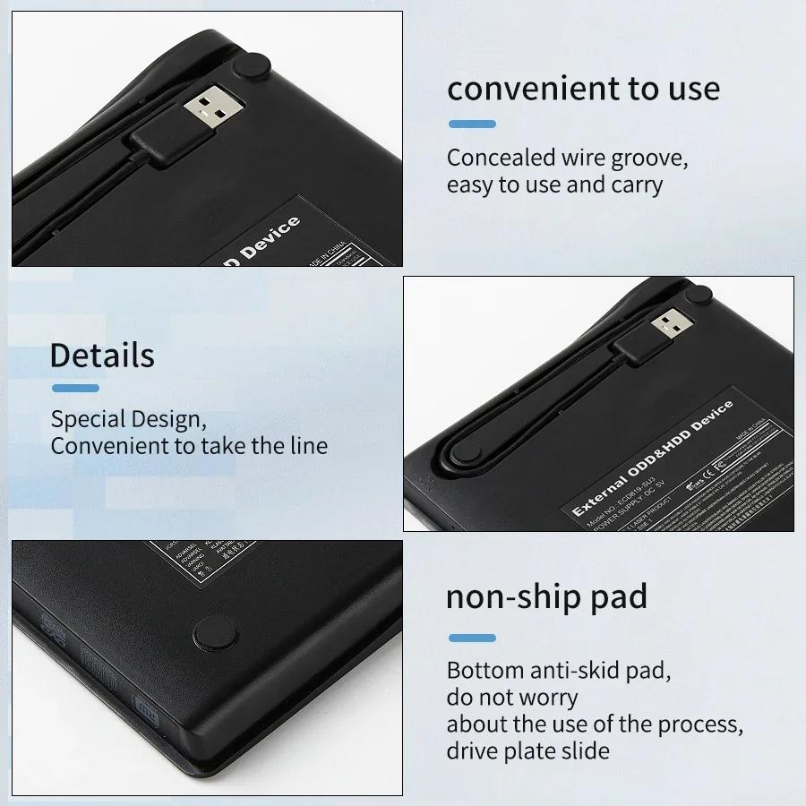 Externes CD DVD Laufwerk USB 3.0 Slim Tragbar Passend für DVD-R DVD-RW Player Brenner für PC Laptop Computer Desktop Windows 10/8/7