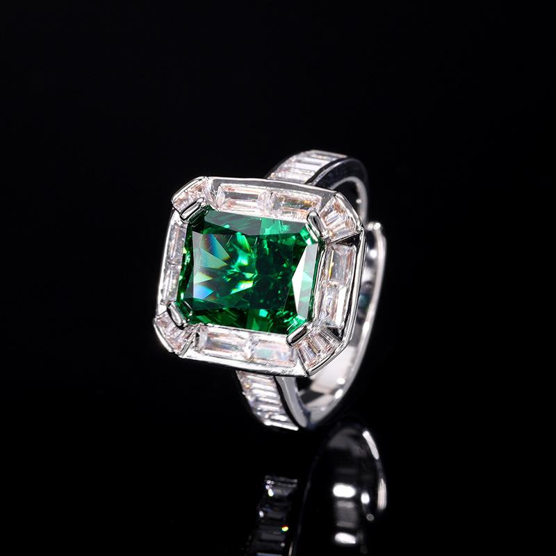 Jewelry Copper Bottom Gold-Plated High Carbon Diamond Ice Flower Square Diamond Copper Inlaid Temperament Light Luxury Ring Female 8 * 10