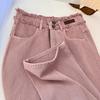 Rough Edge Pink Wide-leg Jeans Women's Summer Versatile Straight Loose Thin Long Pants Trendy Dusty Pink Straight-leg Jeans, High-waisted Casual Pants