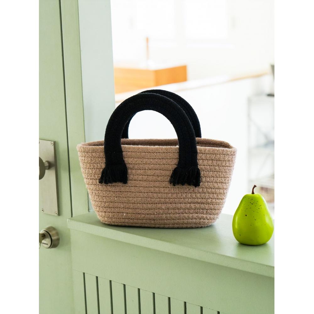 

Daiso Woven Handle Bag Black Brown