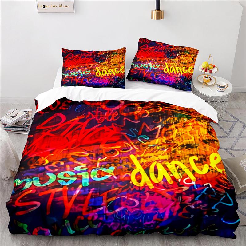 American Hip-hop Style Street Music Graffiti Printed 3D Bedding Set Duvet Cover Sets with Pillowcase Twin Full Queen King Size