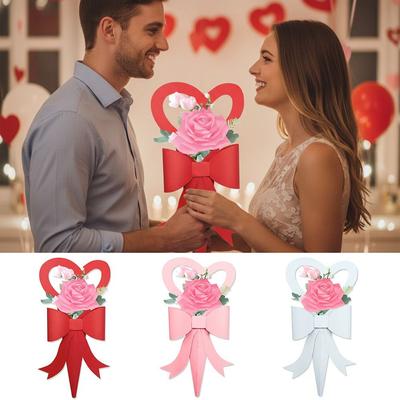 6PCS Mixed Color Single Flower Boxes Heart Bow Decoration Rose Holder Function Flower Sleeves Single Flower Design