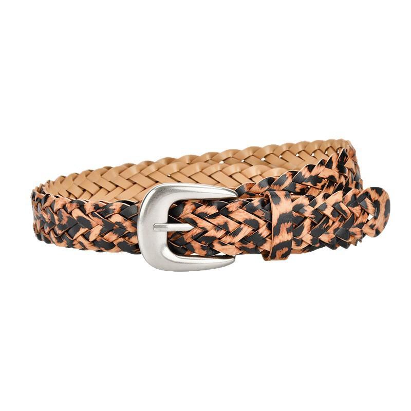 Belt Girls belt Leopard print high-end trend non-punching woven belt