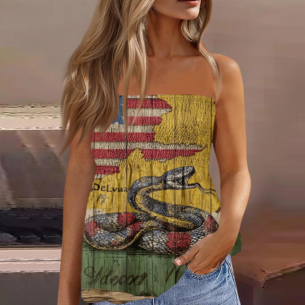 Women's Fashionable Sexy Backless Elastic Independence Day Print Bandeau Top
