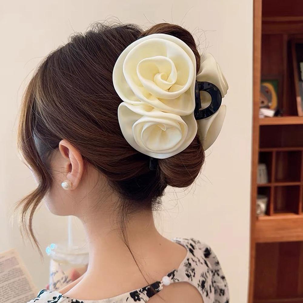 Large Size Hair Claw Fabric Rose French Hair Clip Black Wine Red Festival Hair Accessories Hairpin Fashion Hair Crabs Barrettes