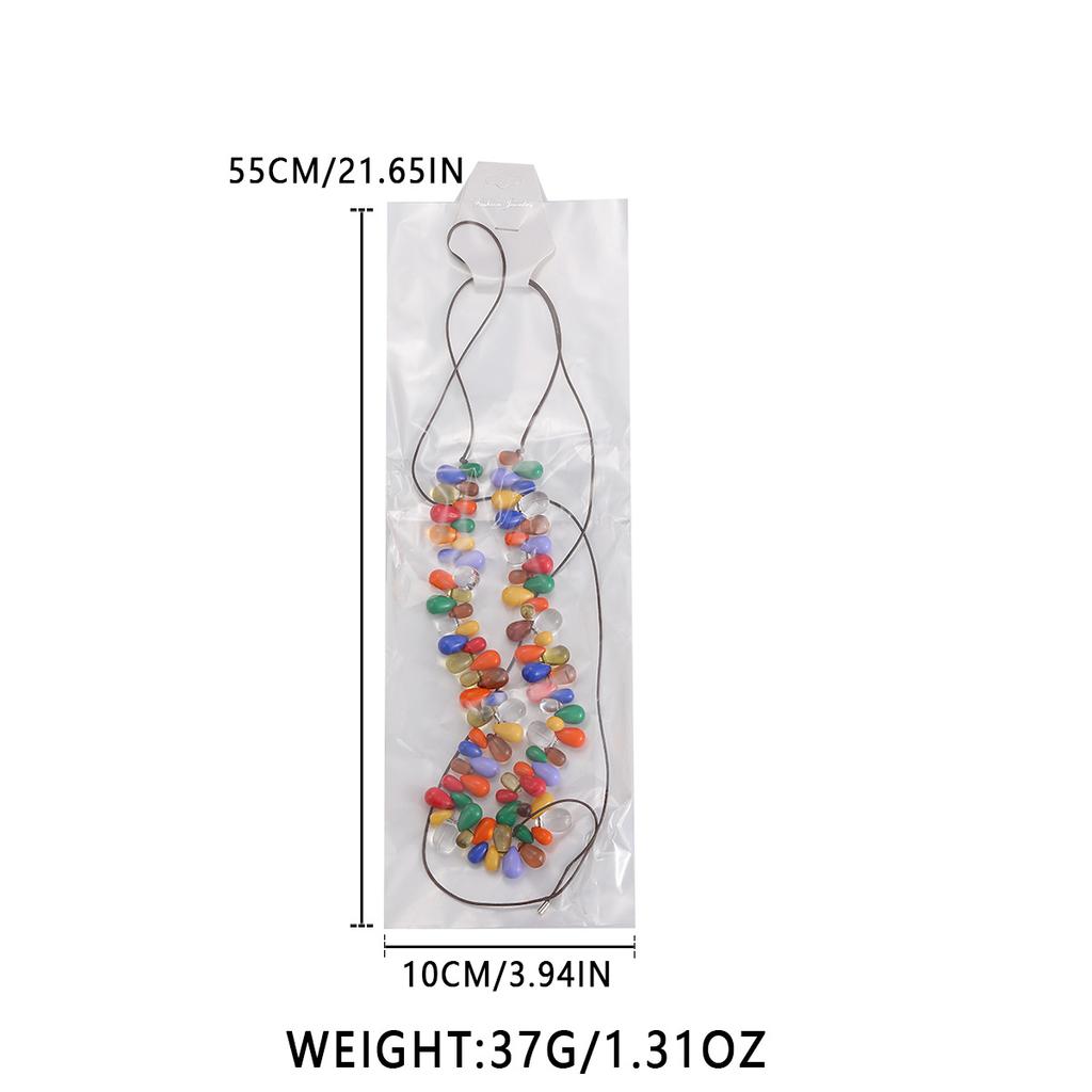 Bohemian Rainbow Colorful Stone Beaded Choker Necklace for Women Handmade Adjustable Cord Statement Necklace