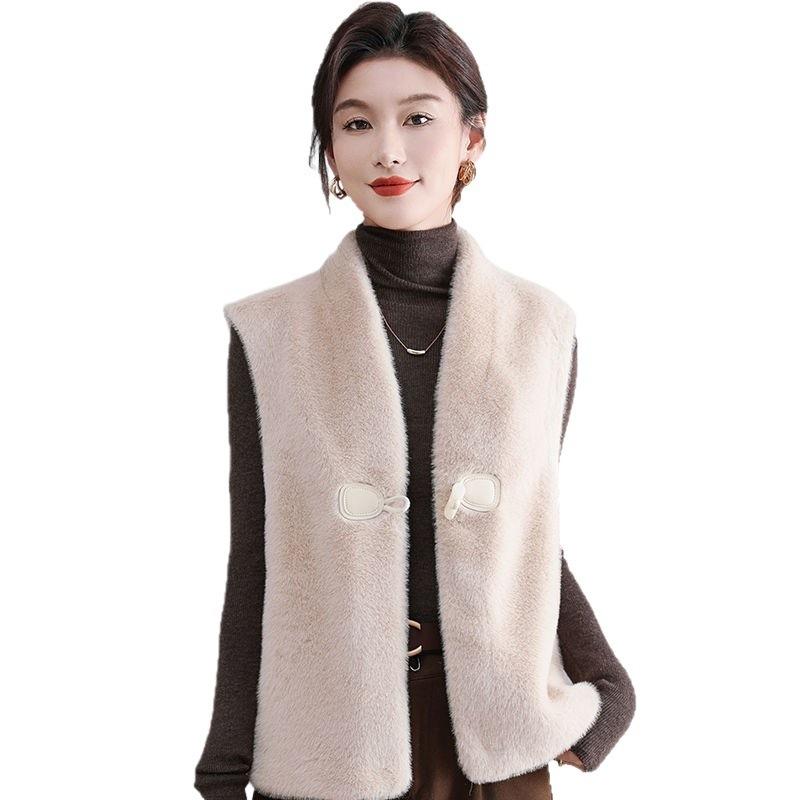 New imitation gold mink fur vest female rich woman vest imitation mink vest horn buckle integrated vest stacked wear