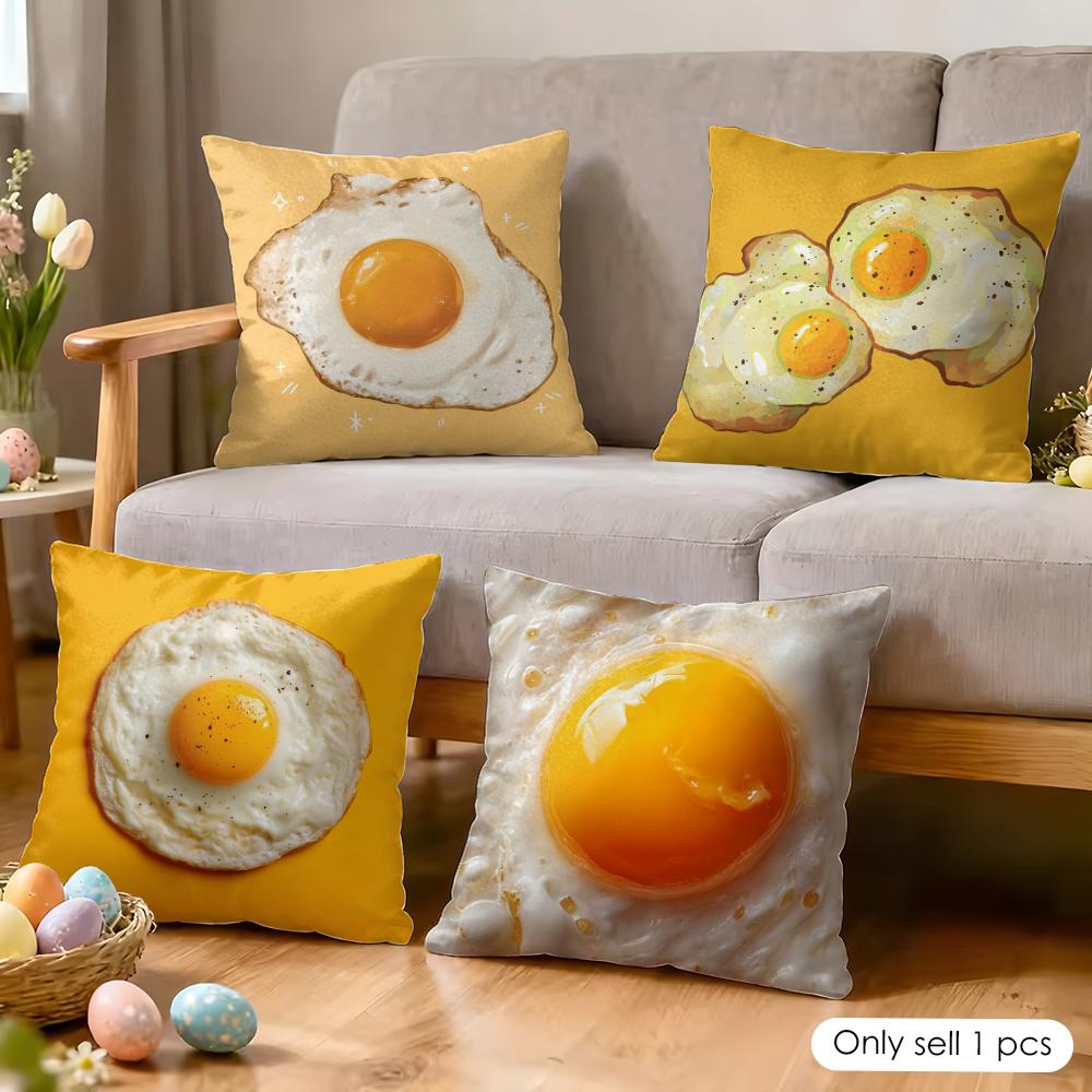 Food Fried Egg Pizza Cushion Cover Soft Plush Fabric DoubleSided Printed Cushion Covers for All Seasons Modern HomeDecor Gift
