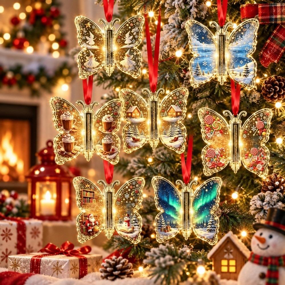 Santa Claus Christmas Tree Ornaments Snowman Butterfly Hanging Decorations Tree Top Decoration