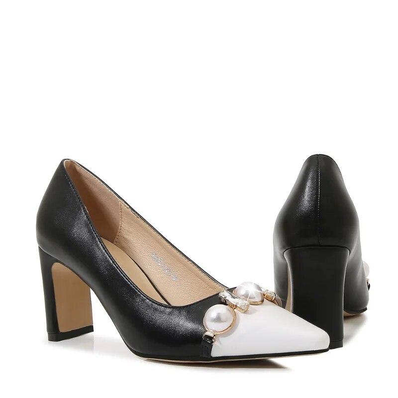 Dámské pracovní boty na vysokém podpatku kancelářská móda sexy měkké pohodlné perlové kamínky 7,5 cm podpatek WZ