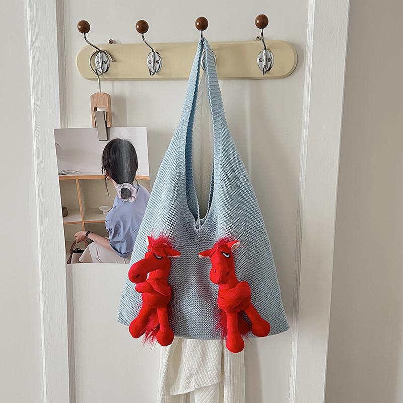 Fashionable Hand-Knitted Women s Bag New Style Crochet Shoulder Bag Casual Crossbody Bag Women s Wool Bag Personalized Design синий