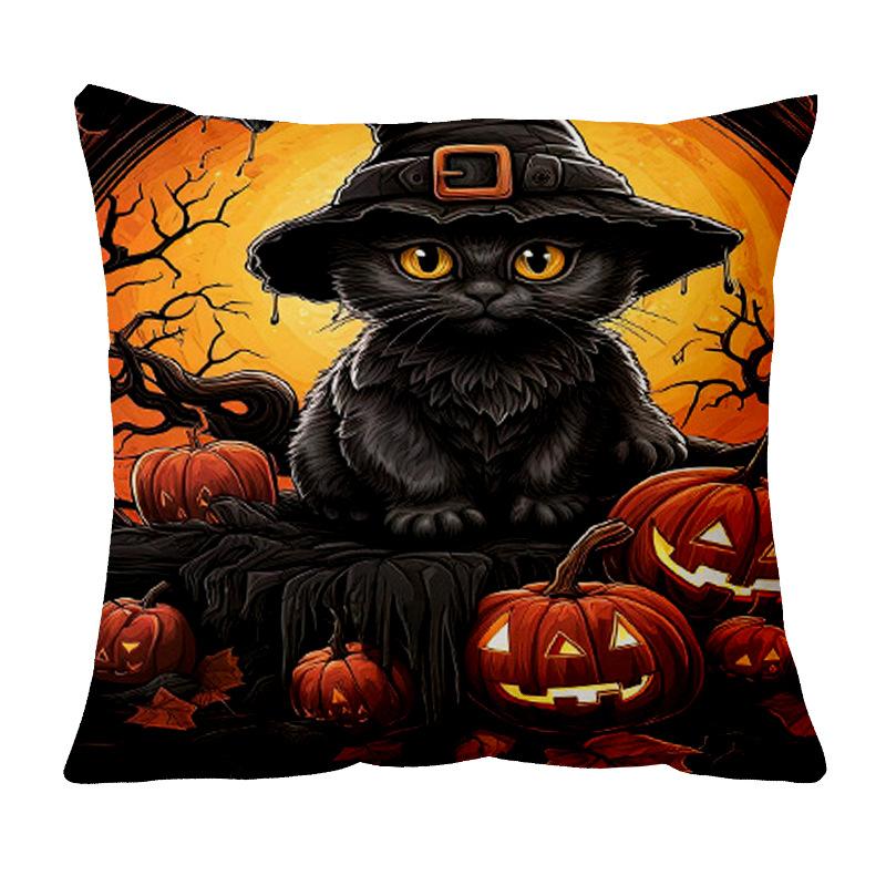Kitten Halloween Pillowcase Short Plush Printed Sofa Bed Decorative Pillowcase Nordic Style