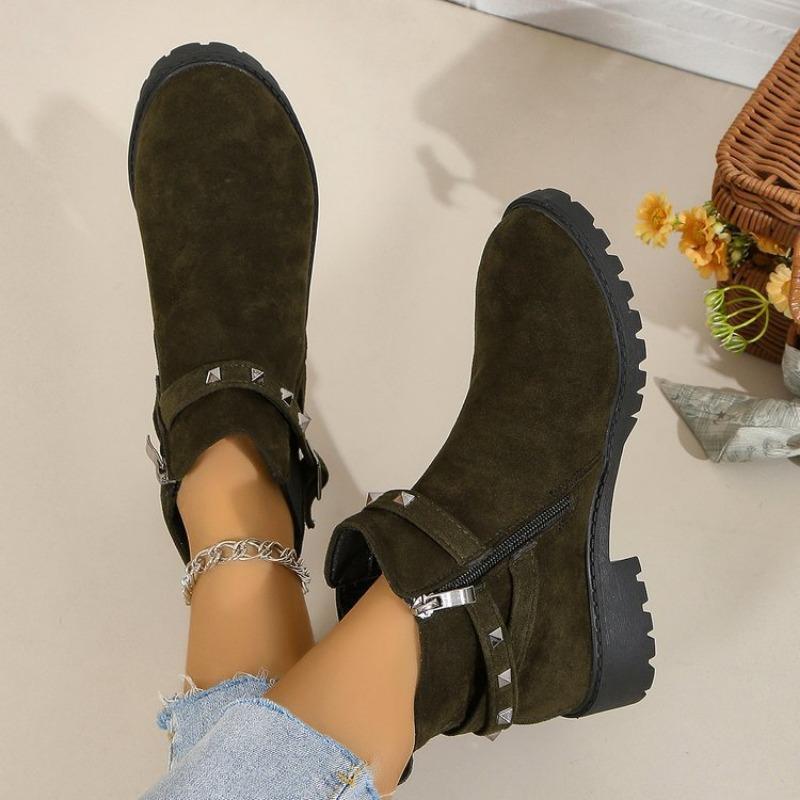 Large Size Martin Boots Women's New Side Zipper Round Head Thick Heel Martin Boots Fashion Women's Leather Boots
