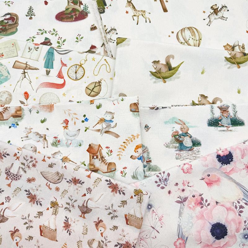 0.5m/1m/2m Cartoon Fairy Tale Printed Encrypted Cotton Linen Fabric for Tablecloths Curtains Sofa Covers Handmade DIY Fabrics