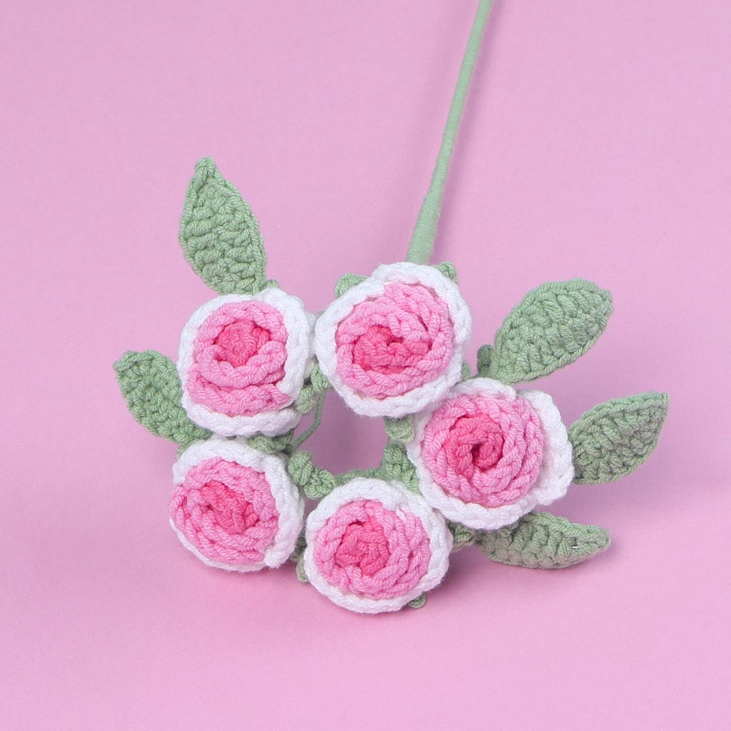 Rose Crochet Bouquets Creative Knitting Rose Flower Handwoven Flowers Wedding Decor Gift Home Decor