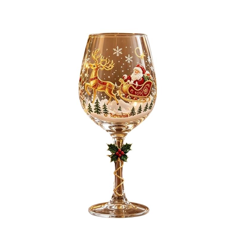 Clear Glass Christmas Wine Glasses Set of 6 with Raised Holiday Artwork and Six Different Scenes for Wine, Cocktails, Cocoa and Seasonal Entertaining