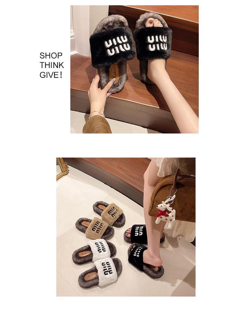 Women's Trendy Korean Flat Bottom Fuzzy Slippers for All Seasons 2025