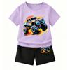 Cartoon Car Print Outdoor Street Kids T-shirt and Shorts Summer Home Casual Outfit Boy and Girl's Sports Set