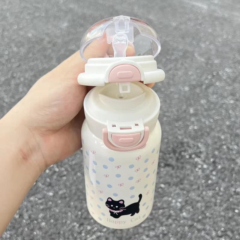 New Insulated Cup Girl Children Straw Cup 304 Stainless Steel Portable Large Capacity Cute Water Bottle Student Specific Gift