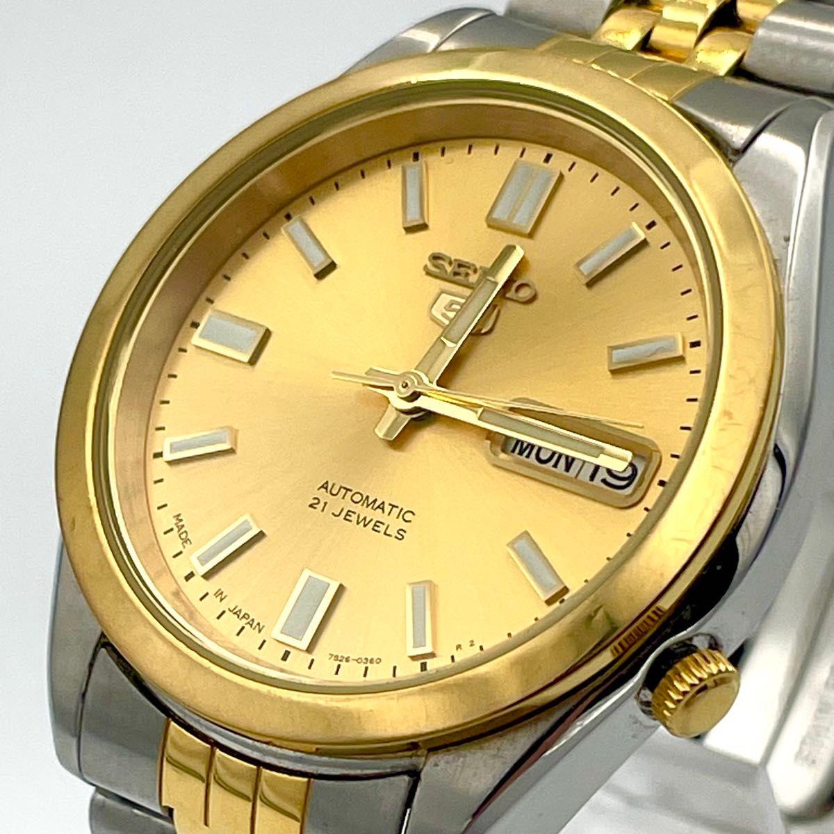 [Good condition] SEIKO Seiko 5 watch automatic analog 3-hand gold combination SNKC44J1 7S26-00X0 in operation