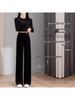 Women's Gold Velvet Wide-Leg Pants - Autumn/Winter 2025 High-Waisted, Plus Size, Elegant Drape Style